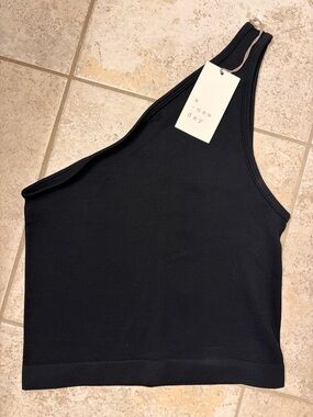 a new day Black One-Shoulder Ribbed Tank